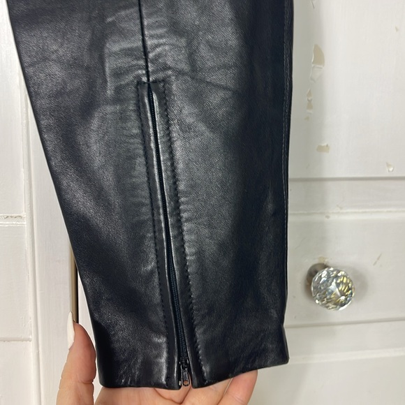 Vintage LEW MAGRAM NY Black Genuine Leather High Waisted Skinny Pants - Picture 7 of 12